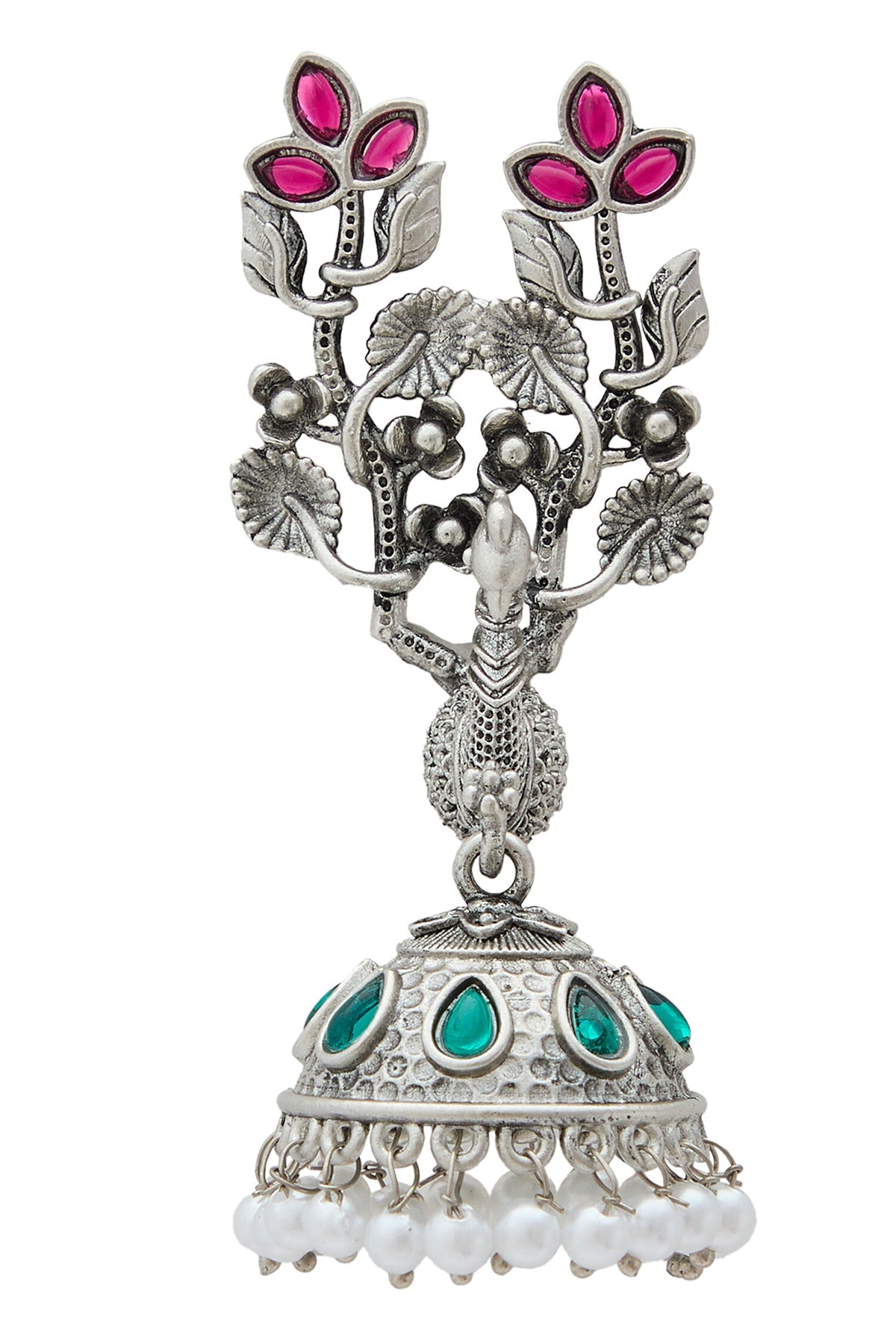 Bird Pattern Pearl Tasselled Jhumkas 