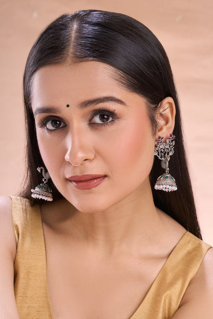 Bird Pattern Pearl Tasselled Jhumkas 
