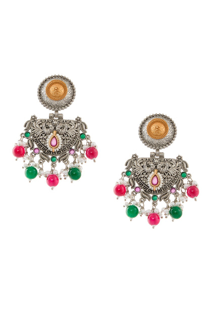 Dual Tone Bird Pattern Earrings 
