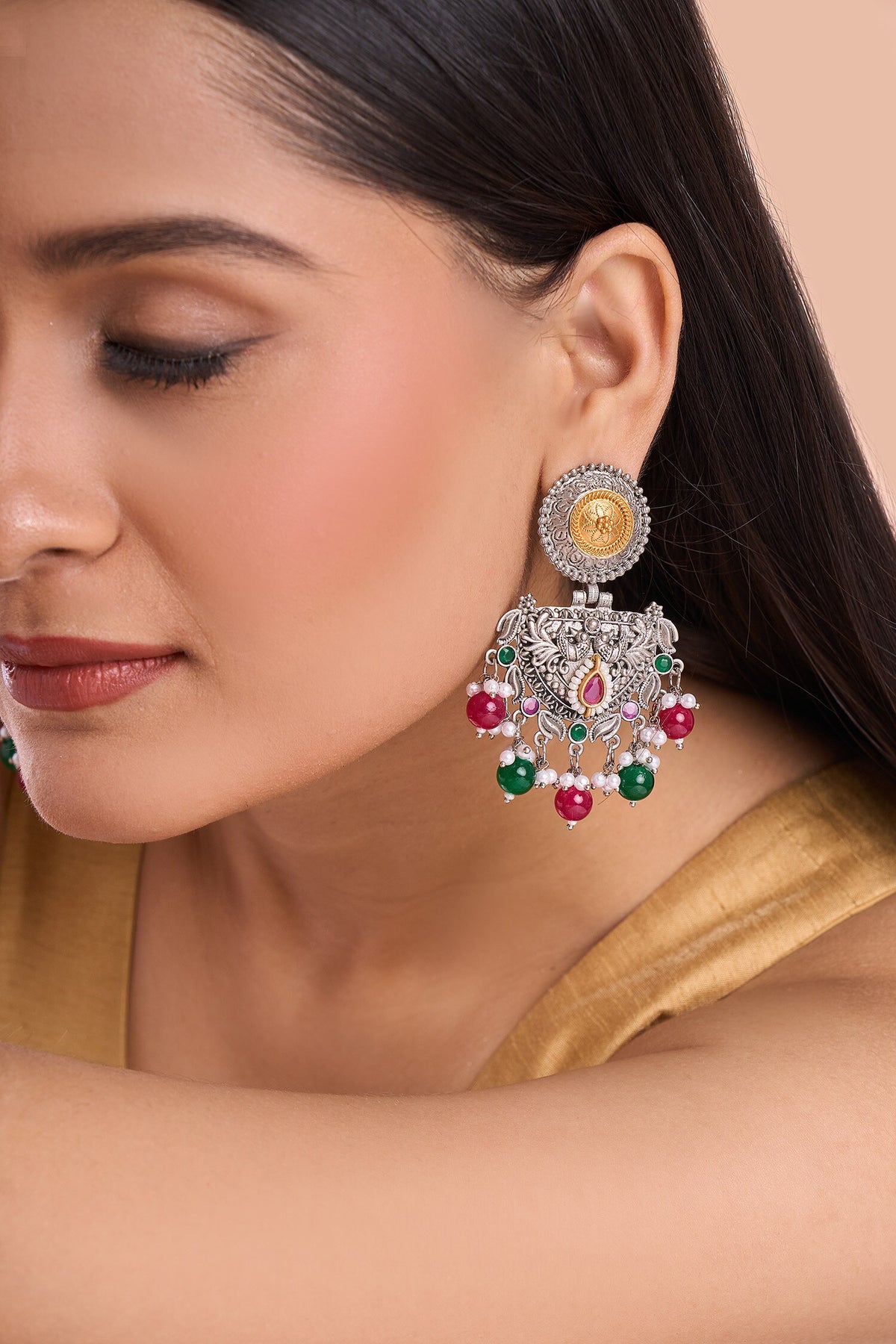 Dual Tone Bird Pattern Earrings 