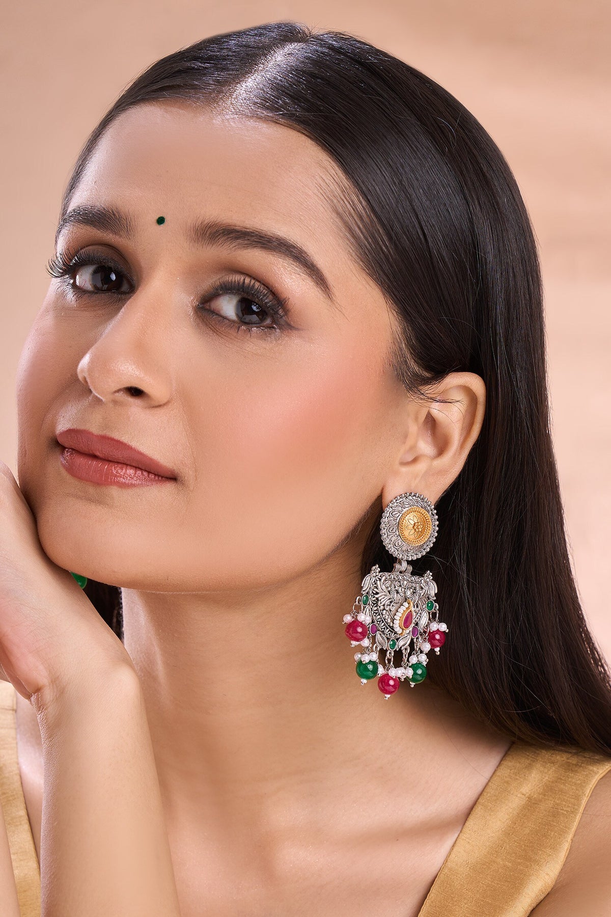 Dual Tone Bird Pattern Earrings 