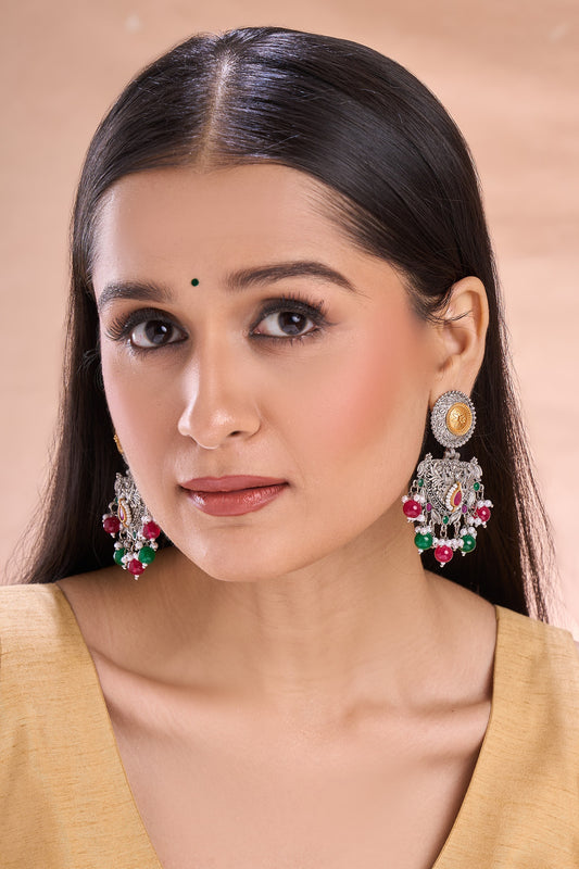 Dual Tone Bird Pattern Earrings 
