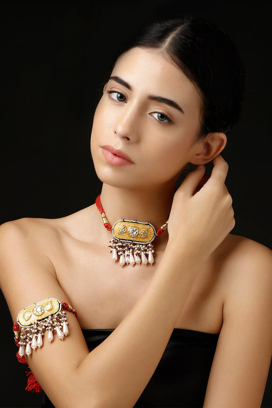 Gold Plated Pearl Embellished Choker 