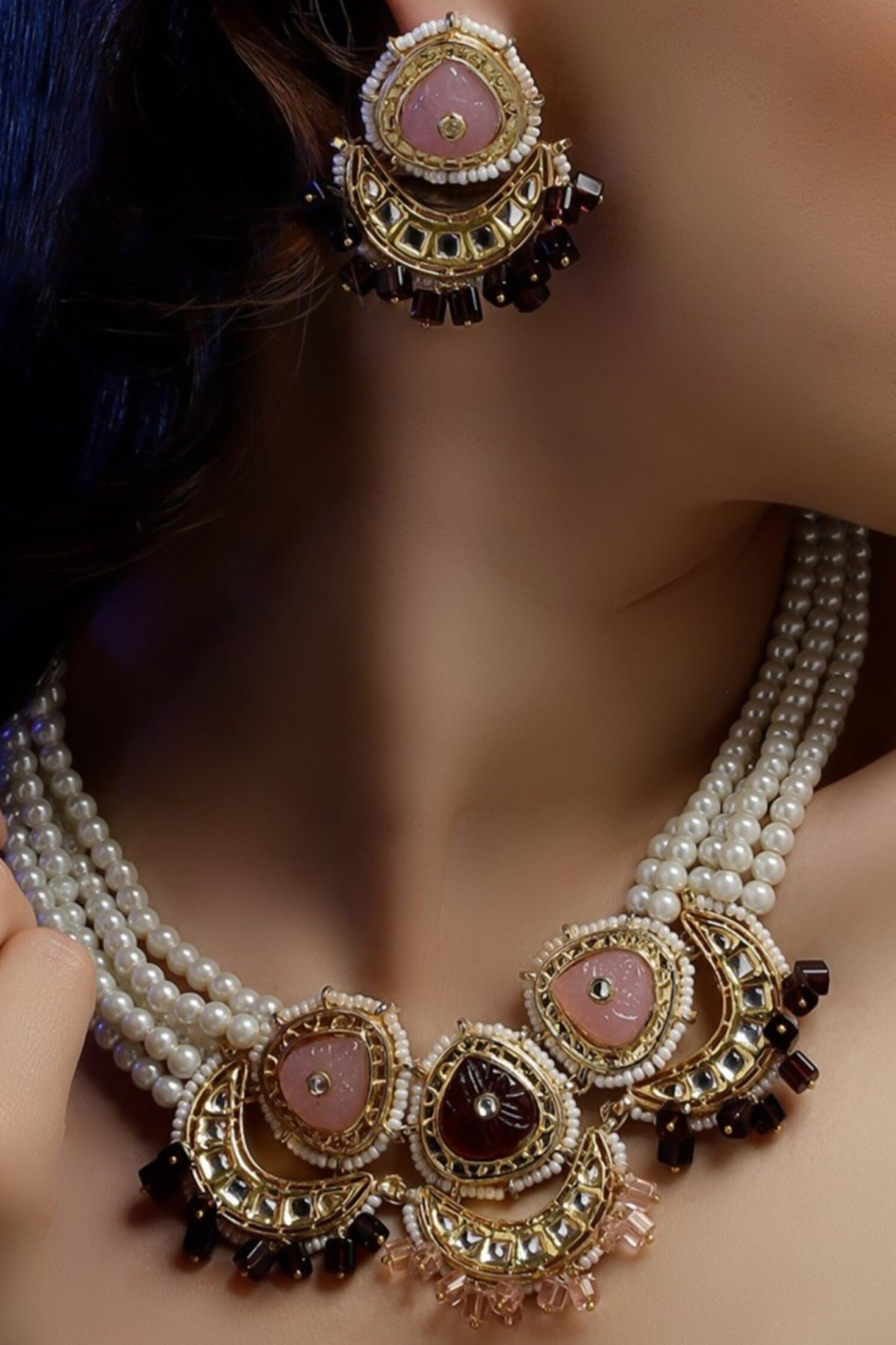 Half Crescent Shaped Necklace & Earring Set 