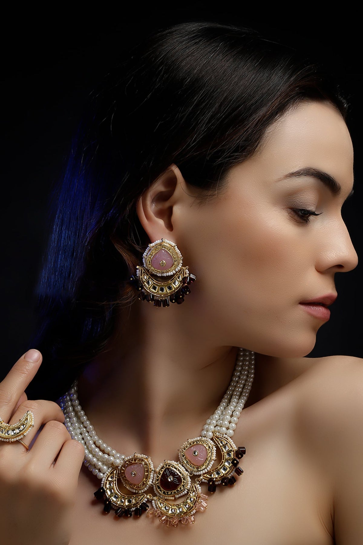 Half Crescent Shaped Necklace & Earring Set 