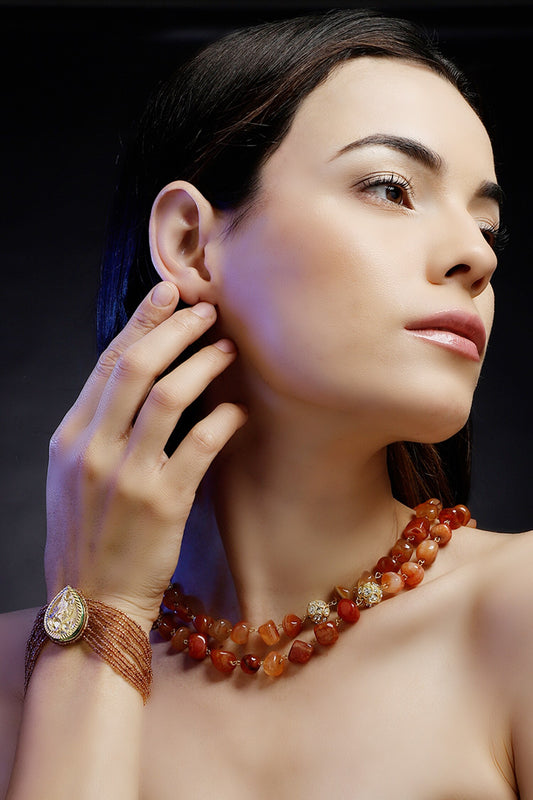 Gold Plated Layered Necklace with Stones 
