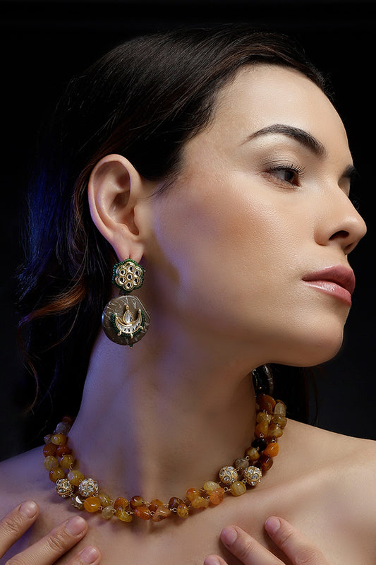 Gold Plated Layered Necklace with Stones 