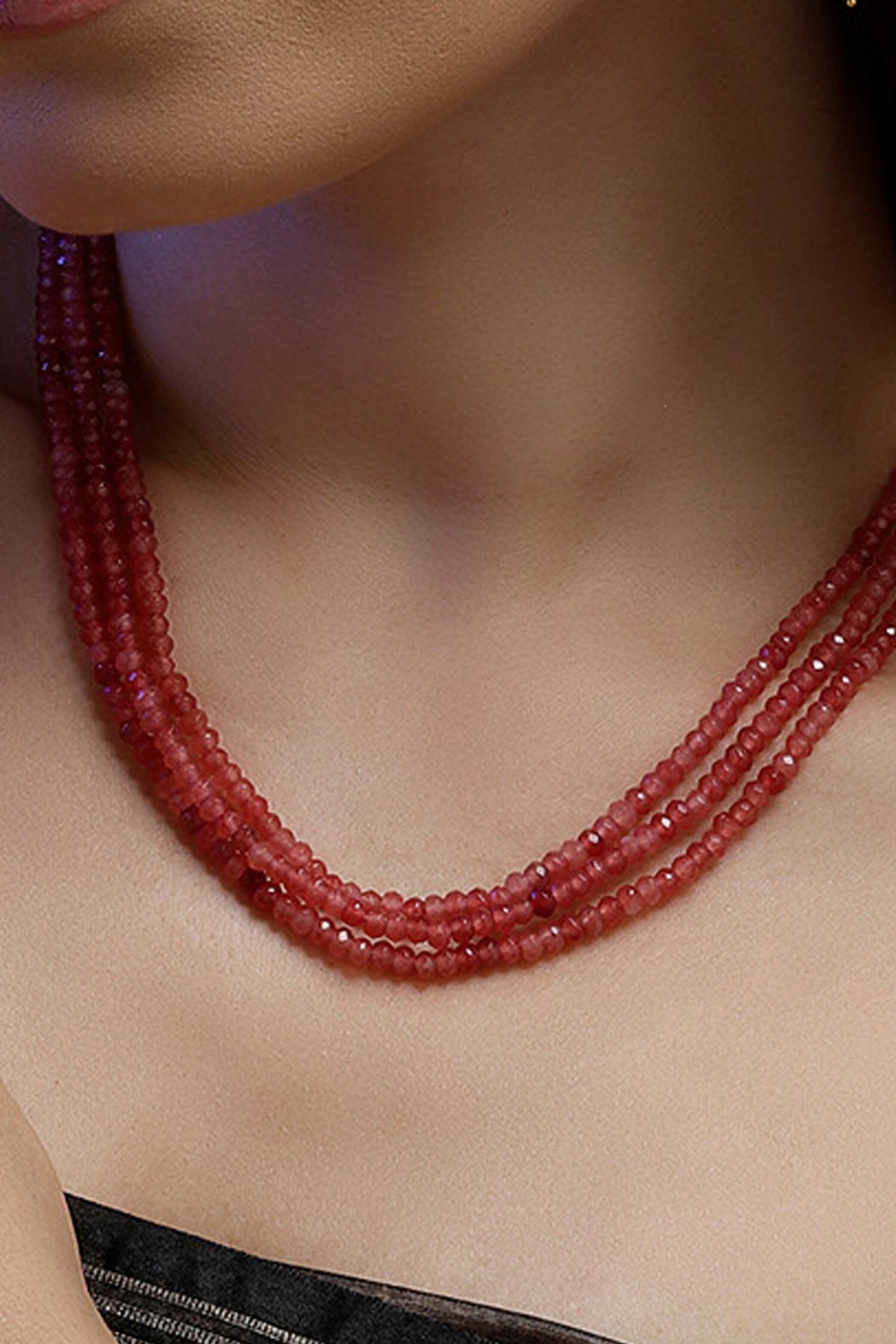 Gold Plated Layered Necklace With Natural Stones 