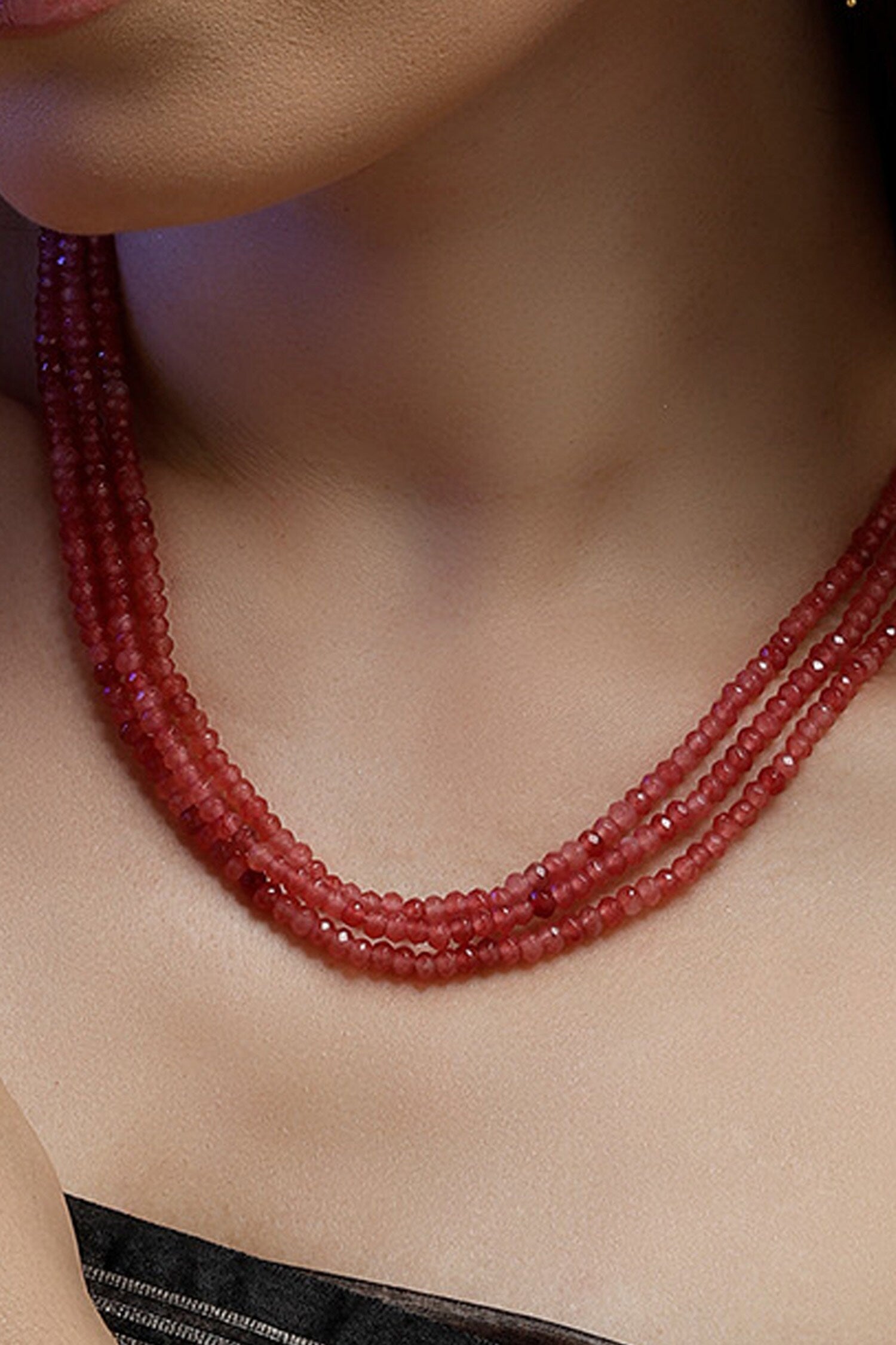 Gold Plated Layered Necklace With Natural Stones 