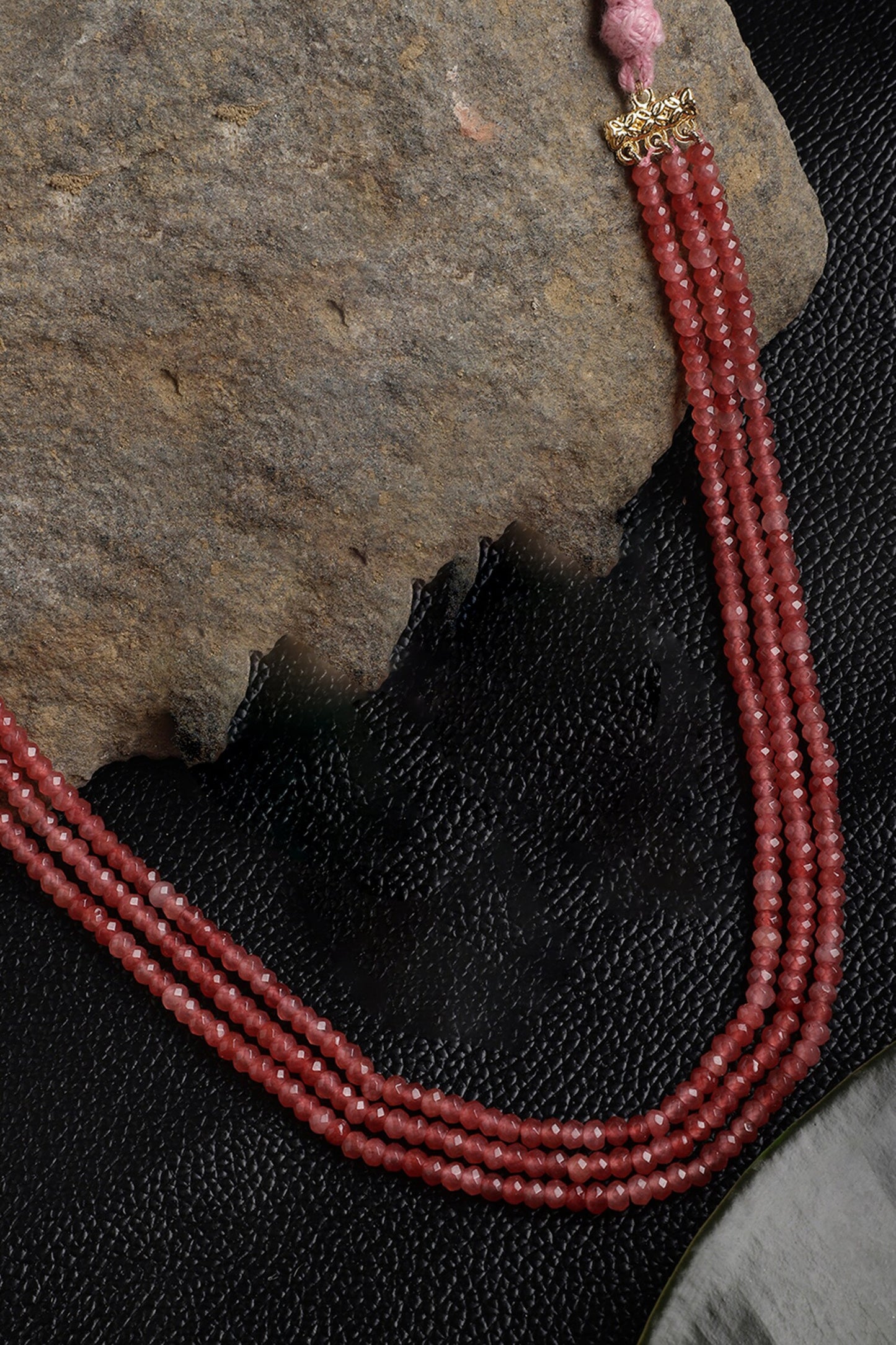 Gold Plated Layered Necklace With Natural Stones 