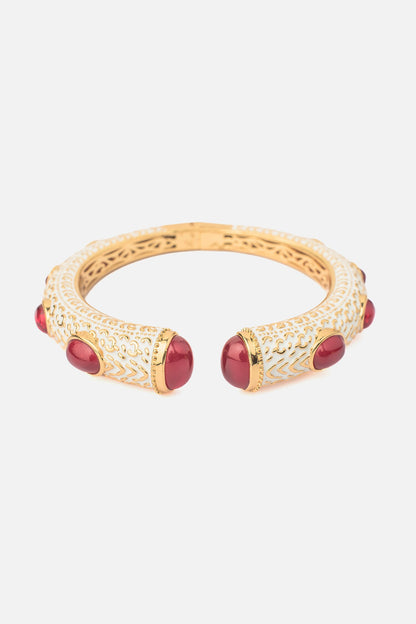 Zircon & Synthetic Ruby Enamelled Kada Bangle 