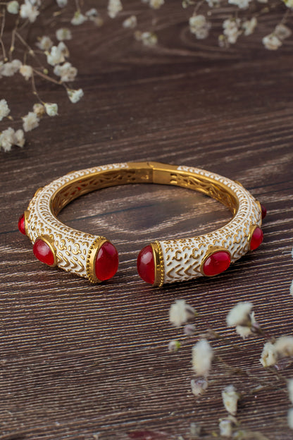 Zircon & Synthetic Ruby Enamelled Kada Bangle 