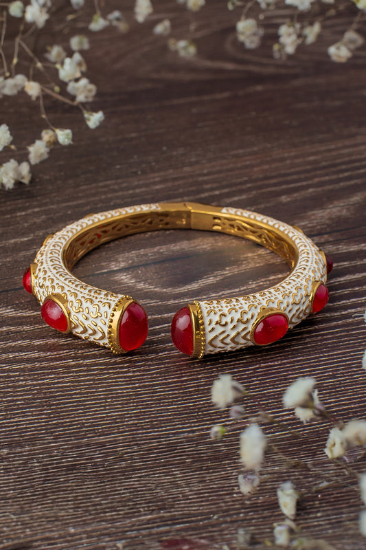 Zircon & Synthetic Ruby Enamelled Kada Bangle 