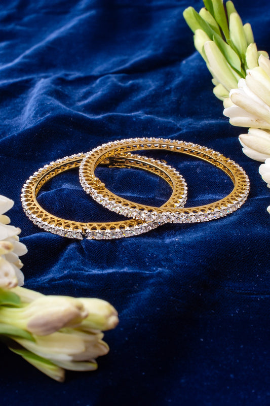 Gold & White Cubic Zirconia Bangles Set 