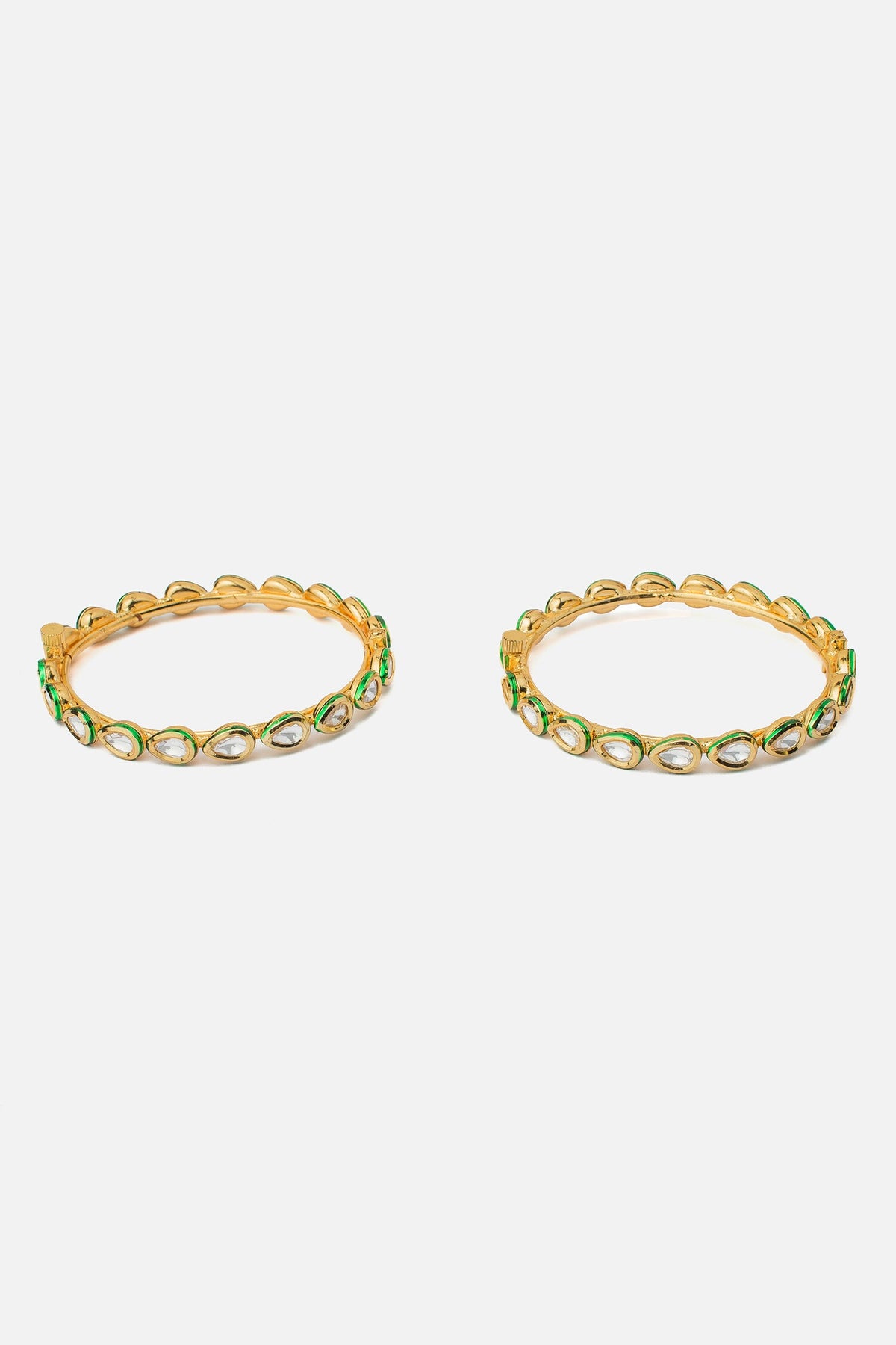 Gold Green Polki Kundan Bangles Set 