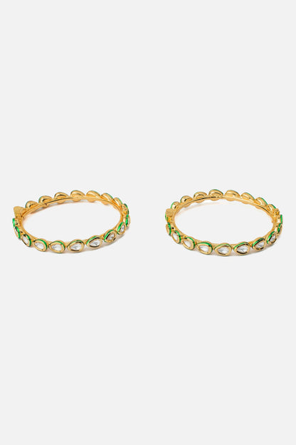 Gold Green Polki Kundan Bangles Set 