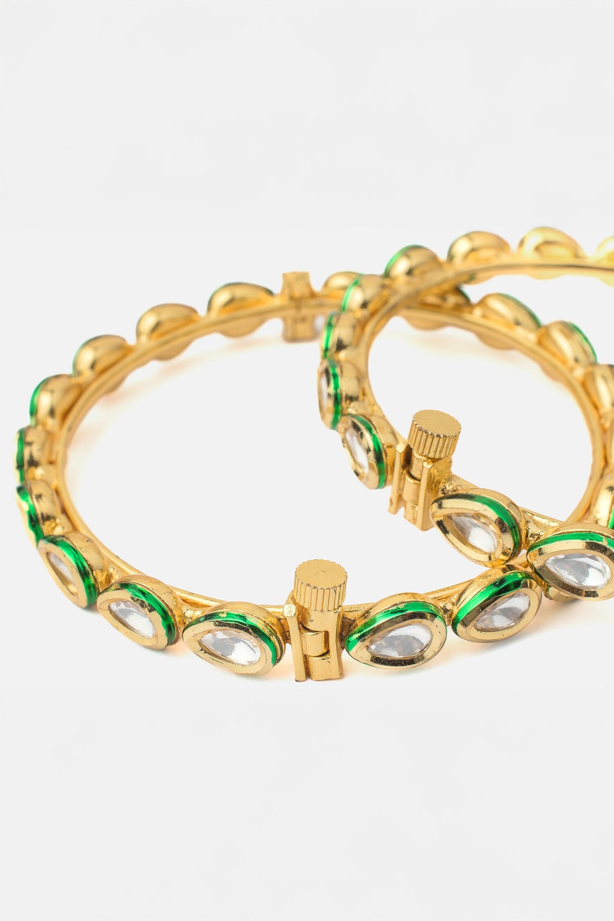 Gold Green Polki Kundan Bangles Set 