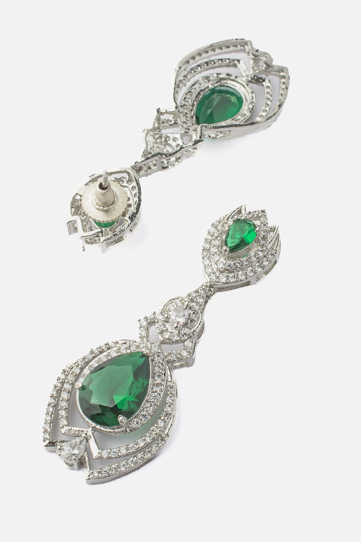 Zia Flora Silver Green Danglers 