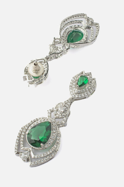 Zia Flora Silver Green Danglers 