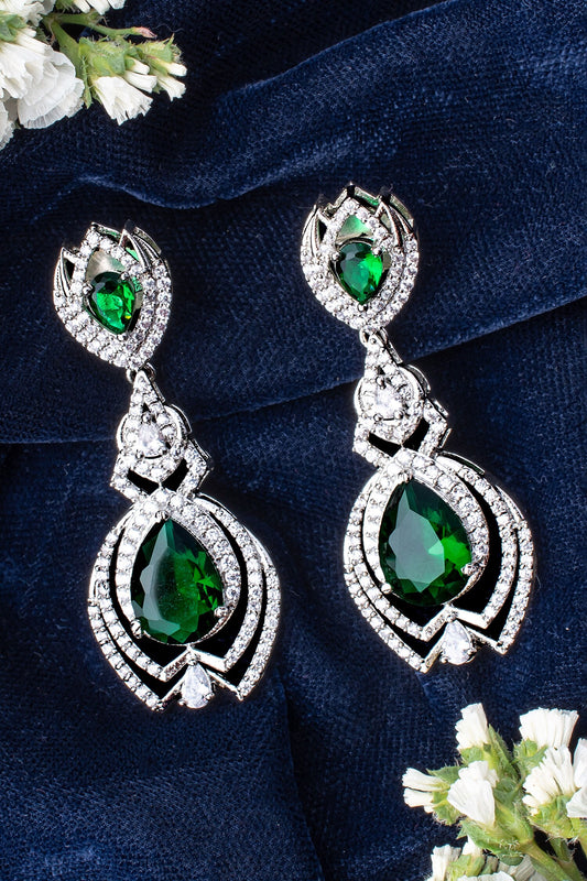 Zia Flora Silver Green Danglers 
