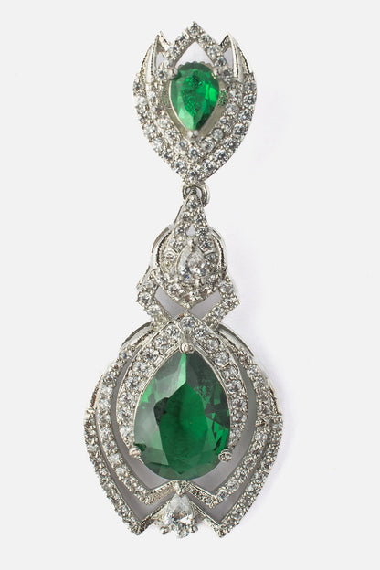 Zia Flora Silver Green Danglers 