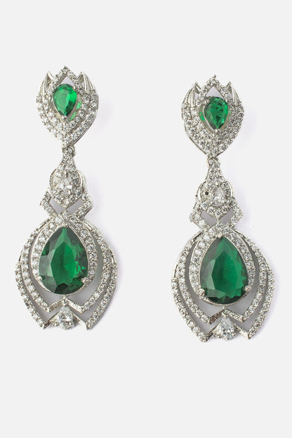 Zia Flora Silver Green Danglers 
