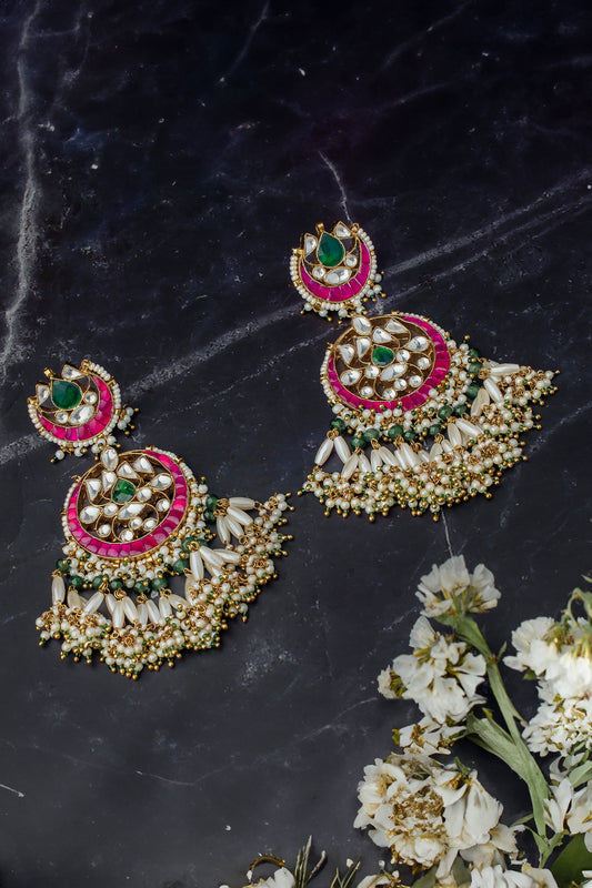 Kundan & Pearl Chandbali Earrings 
