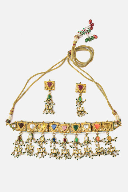 Gold Multi Color Kundan Choker Set 