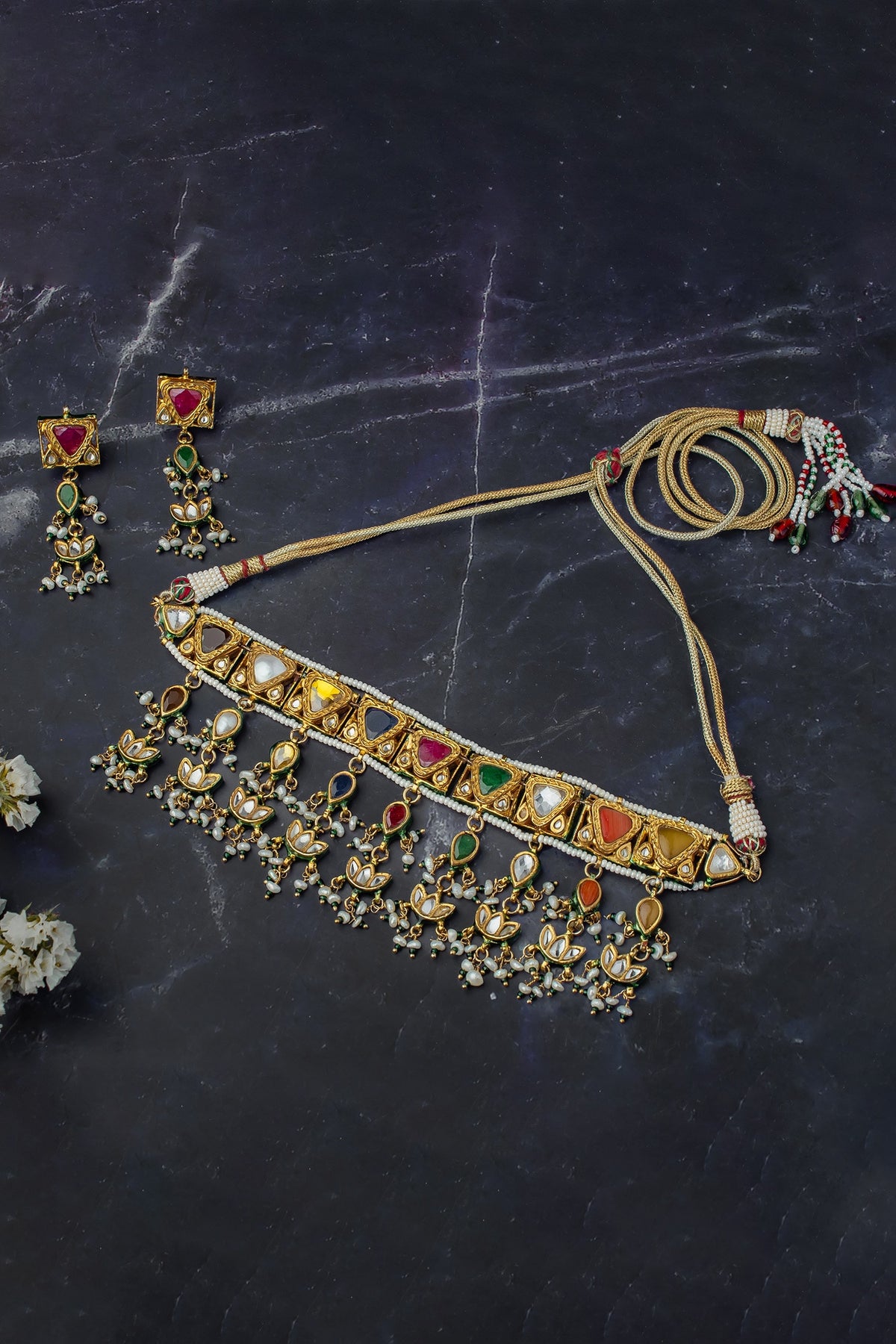 Gold Multi Color Kundan Choker Set 