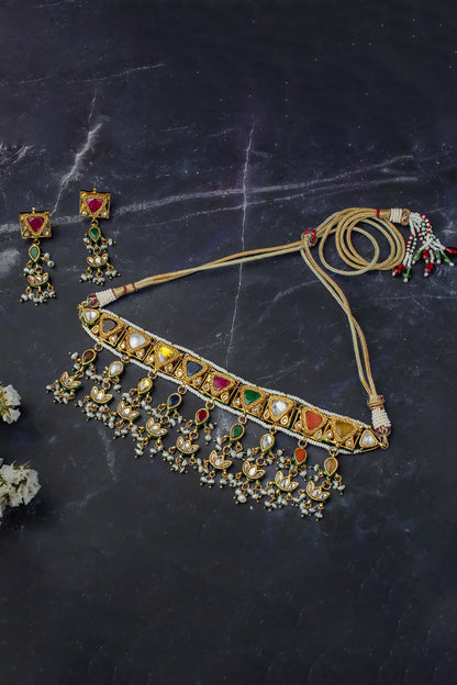 Gold Multi Color Kundan Choker Set 