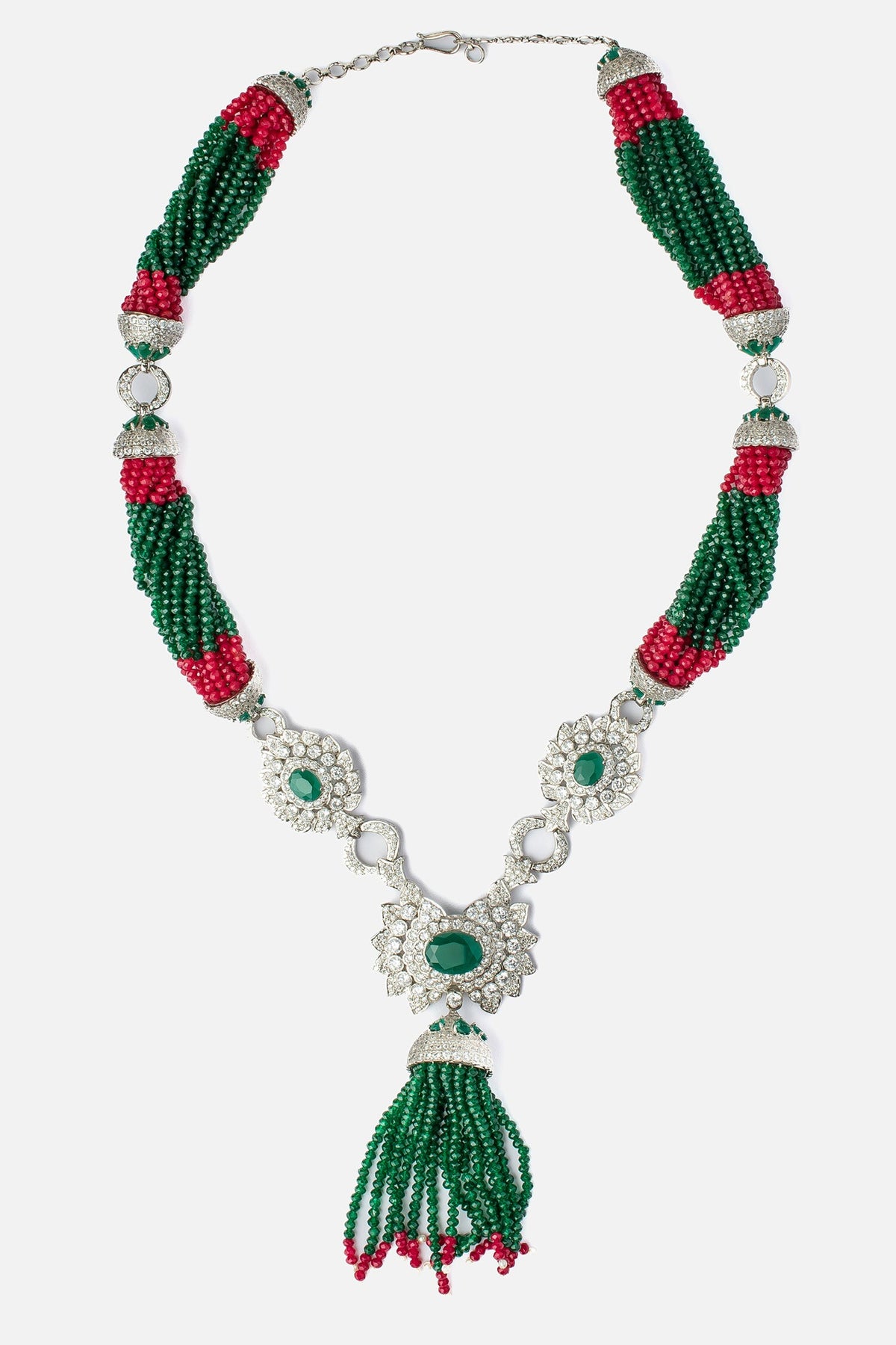 Bead Embellished Silver Pendant Necklace 