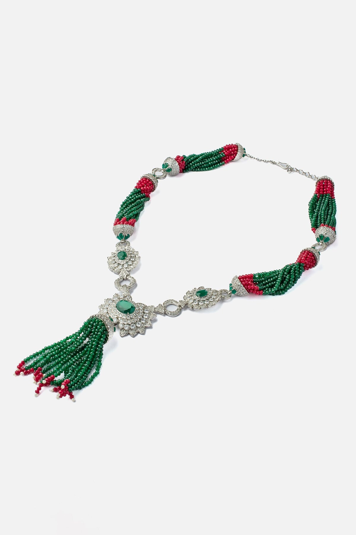 Bead Embellished Silver Pendant Necklace 