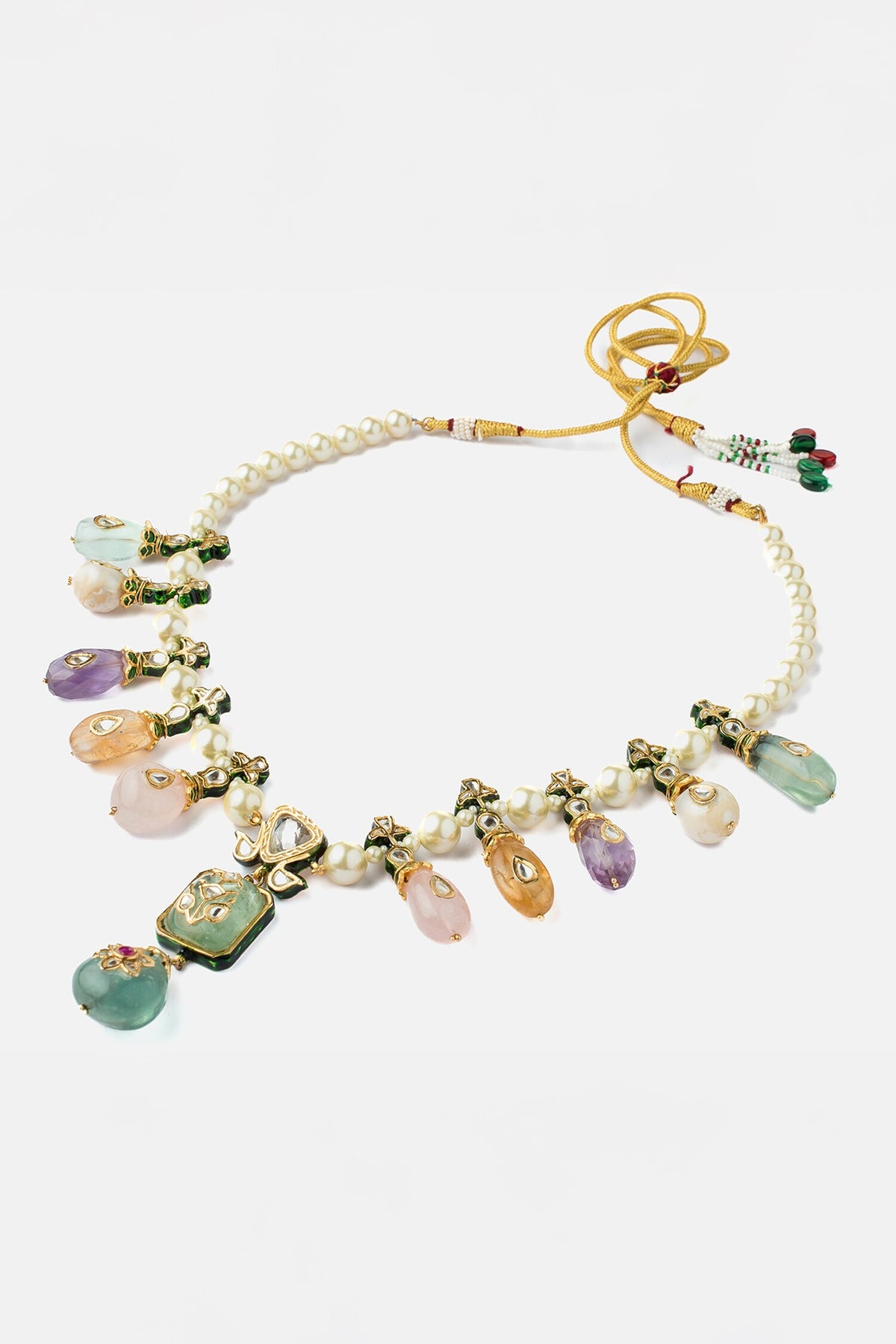 Multi Color Bead Gemstone Pendant Necklace 