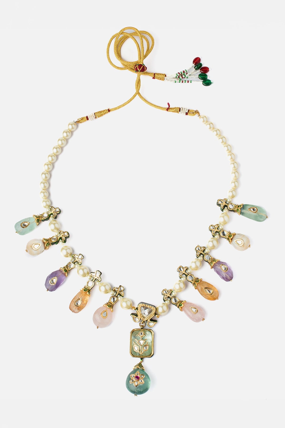 Multi Color Bead Gemstone Pendant Necklace 