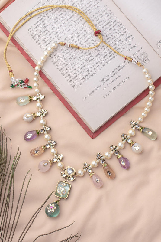 Multi Color Bead Gemstone Pendant Necklace 