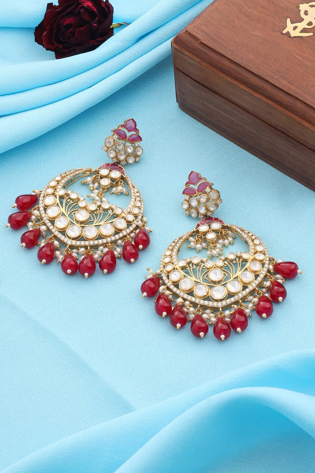 Gold Kundan & Bead Chandbalis 