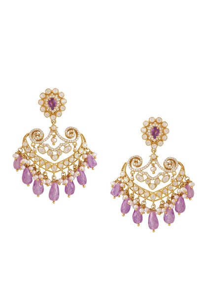Floral Pattern Stone Embellished Chandbali Dangler 