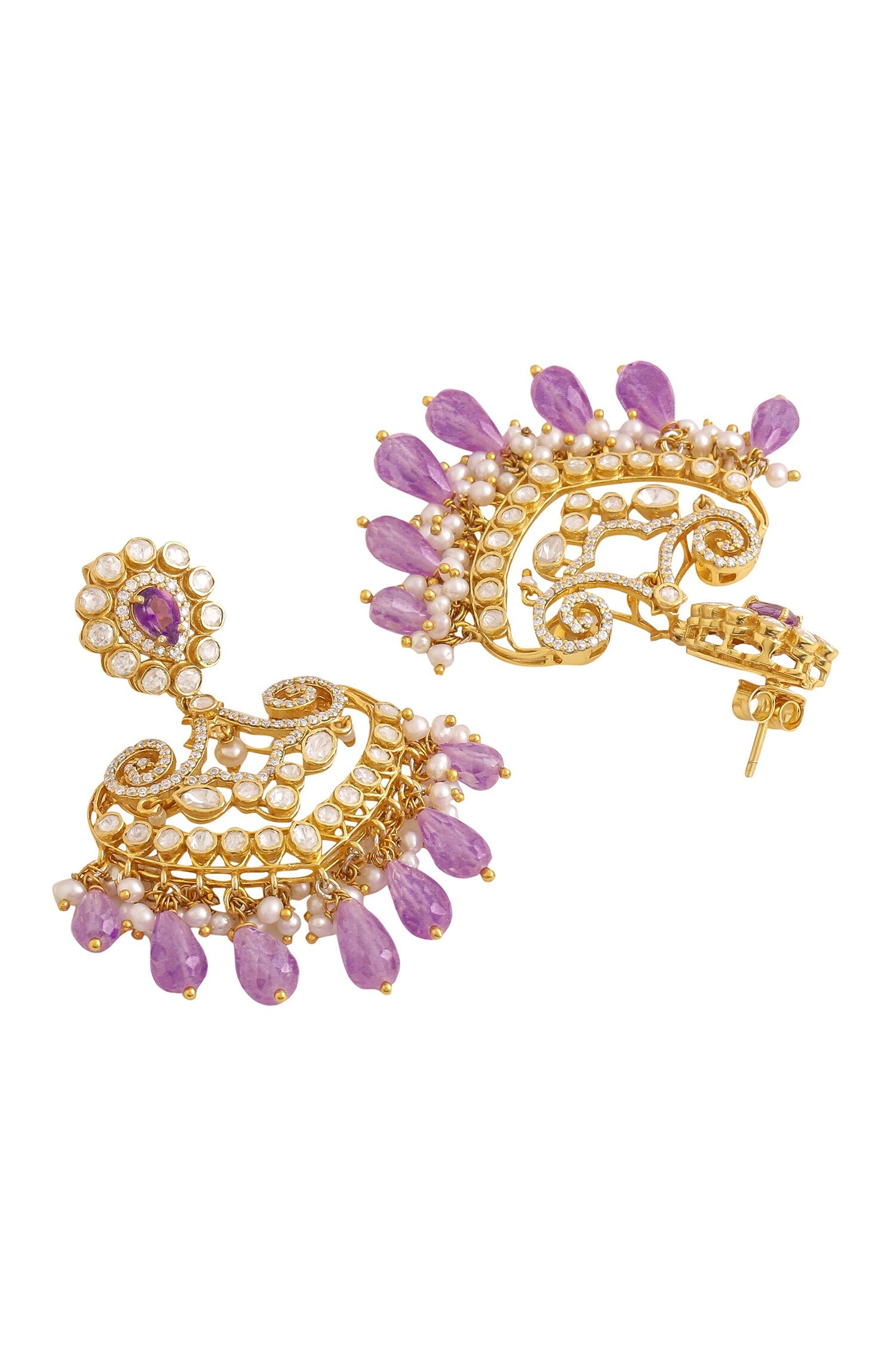 Floral Pattern Stone Embellished Chandbali Dangler 