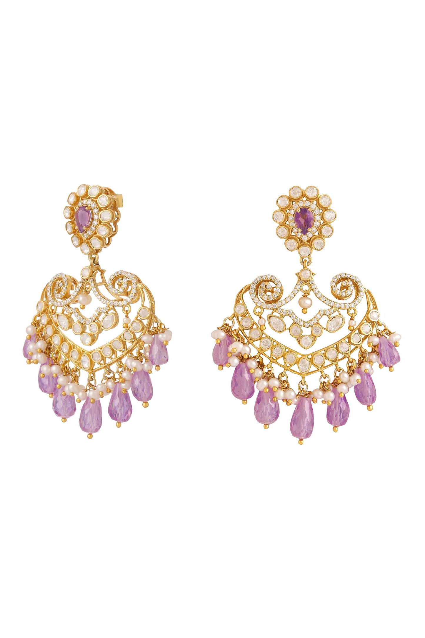 Floral Pattern Stone Embellished Chandbali Dangler 