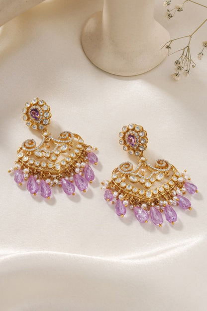 Floral Pattern Stone Embellished Chandbali Dangler 