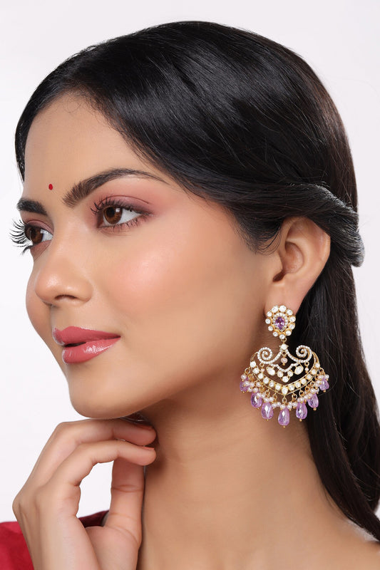 Floral Pattern Stone Embellished Chandbali Dangler 