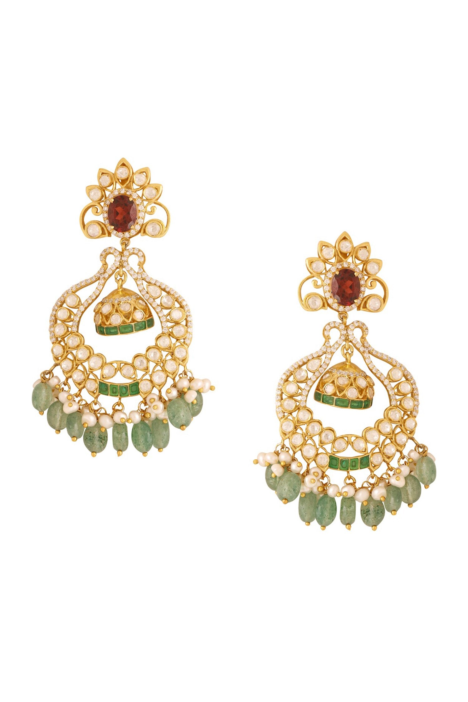 Floral Scallop Pattern Stone Earrings 