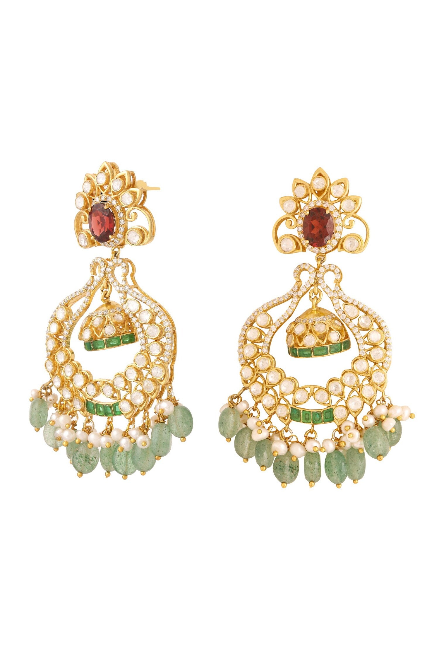 Floral Scallop Pattern Stone Earrings 