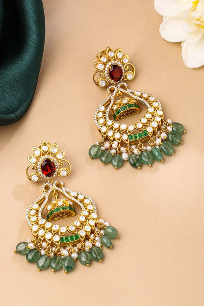 Floral Scallop Pattern Stone Earrings 