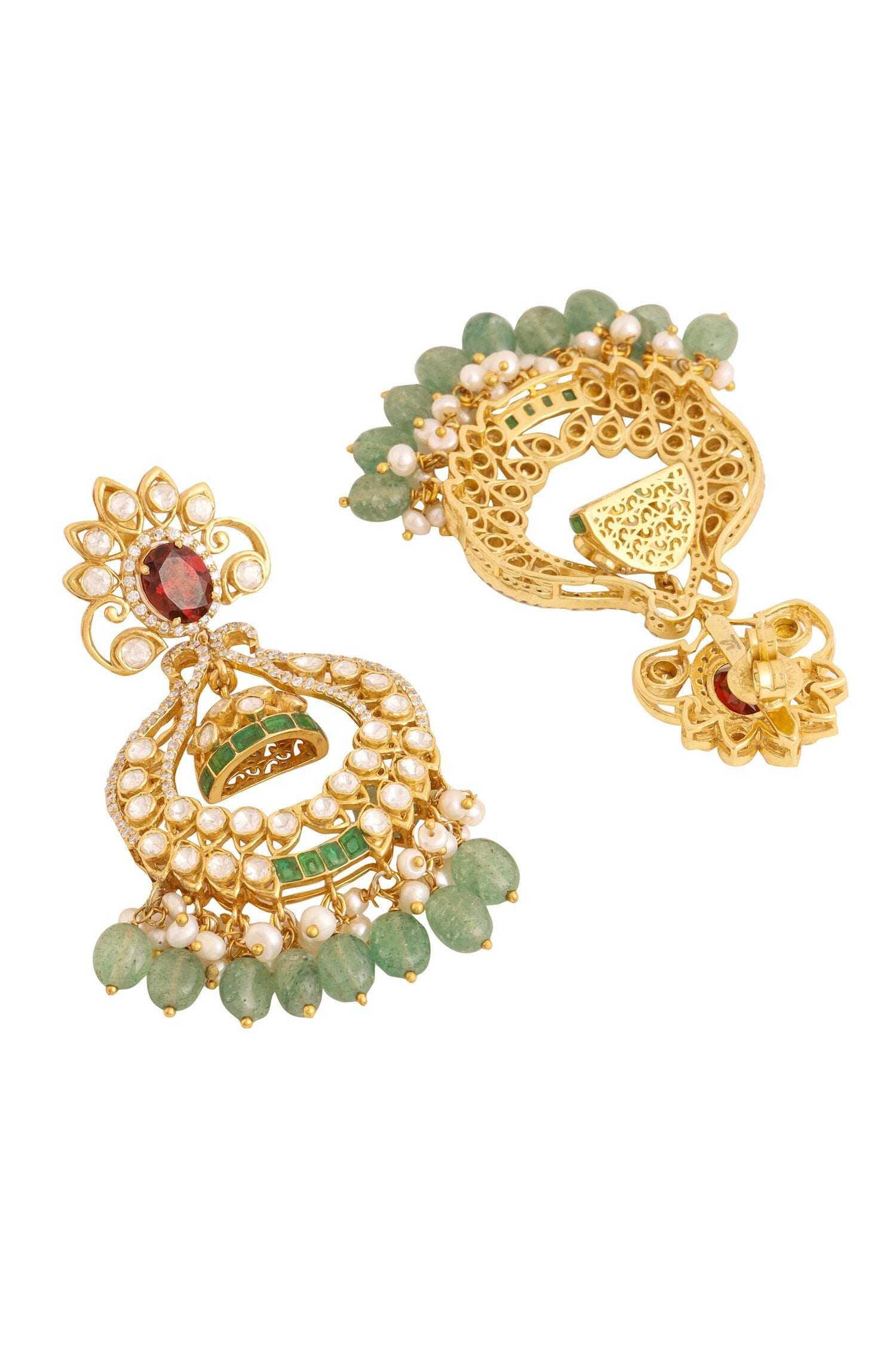 Floral Scallop Pattern Stone Earrings 