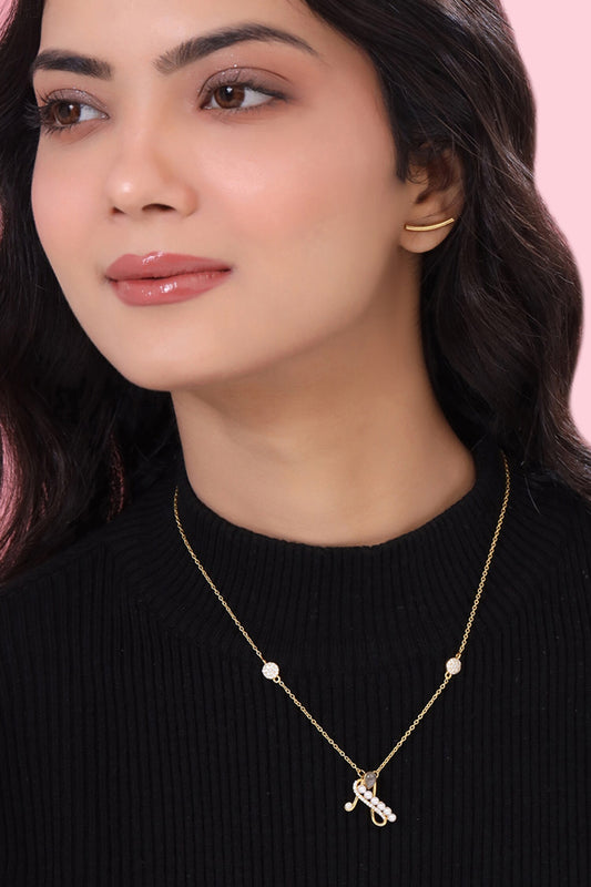 Gold Stone & Pearl Alphabet A Pendant Necklace 