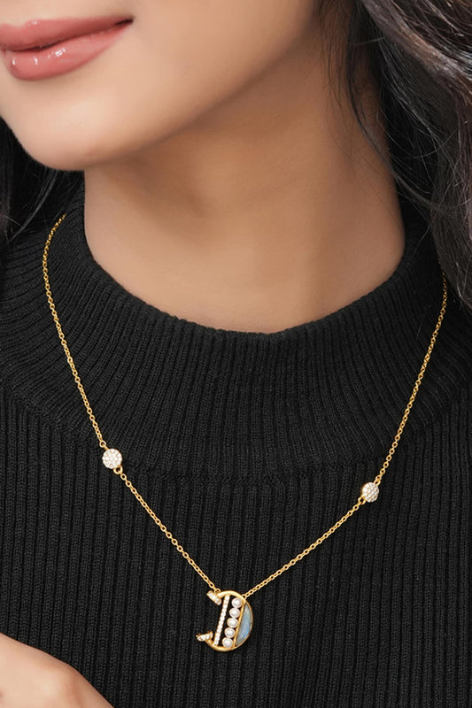 Gold Stone Embellished Alphabet D Pendant Necklace 