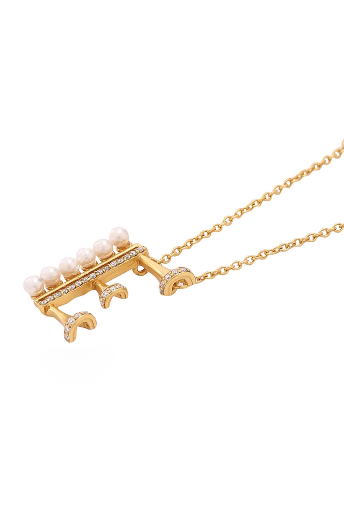 Gold Stone & Pearl Alphabet E Pendant Necklace 