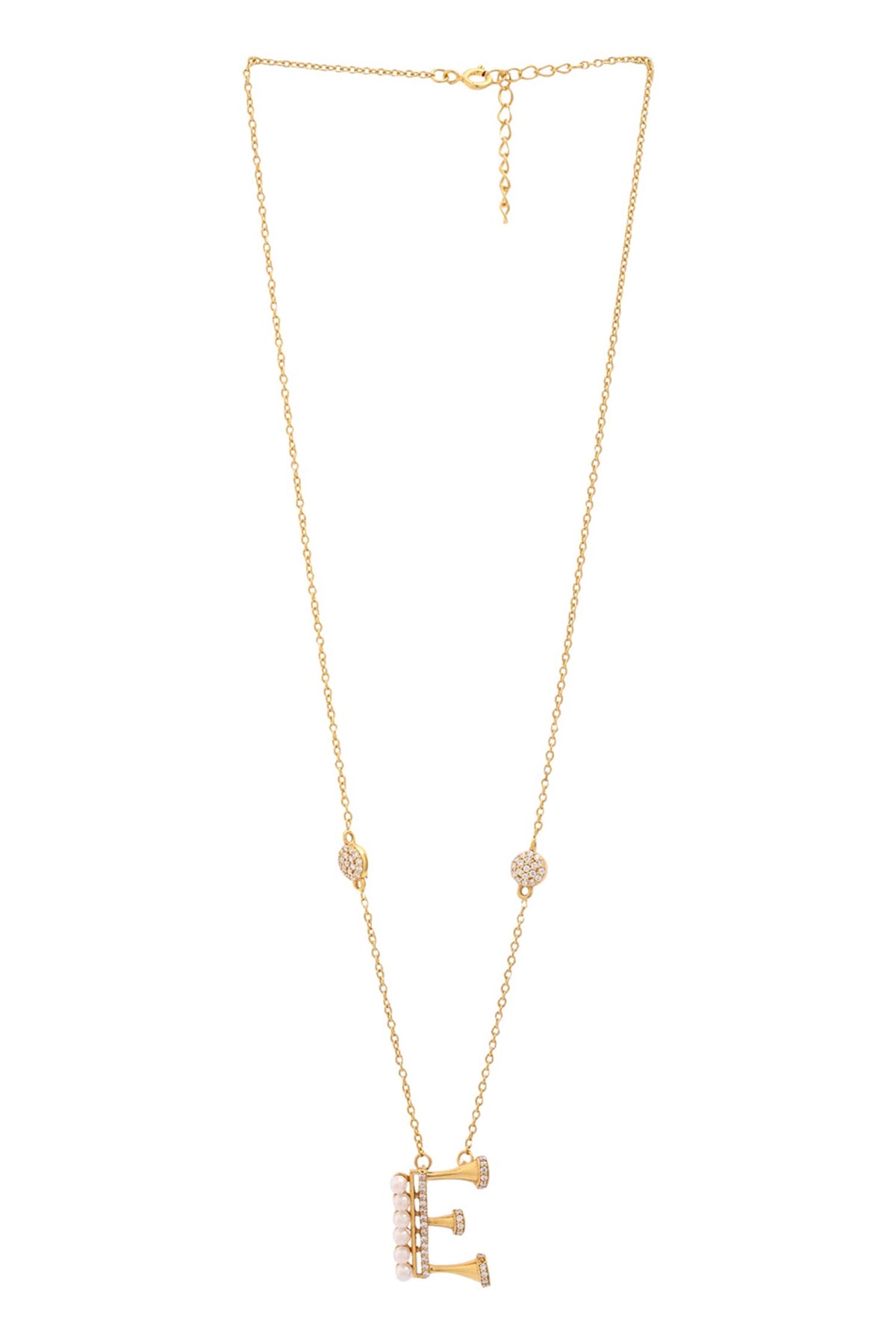Gold Stone & Pearl Alphabet E Pendant Necklace 