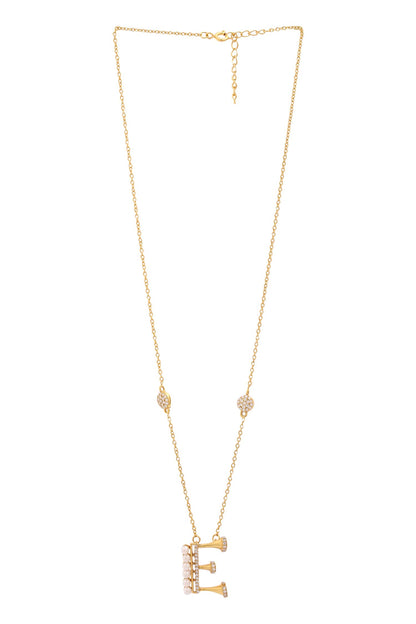 Gold Stone & Pearl Alphabet E Pendant Necklace 